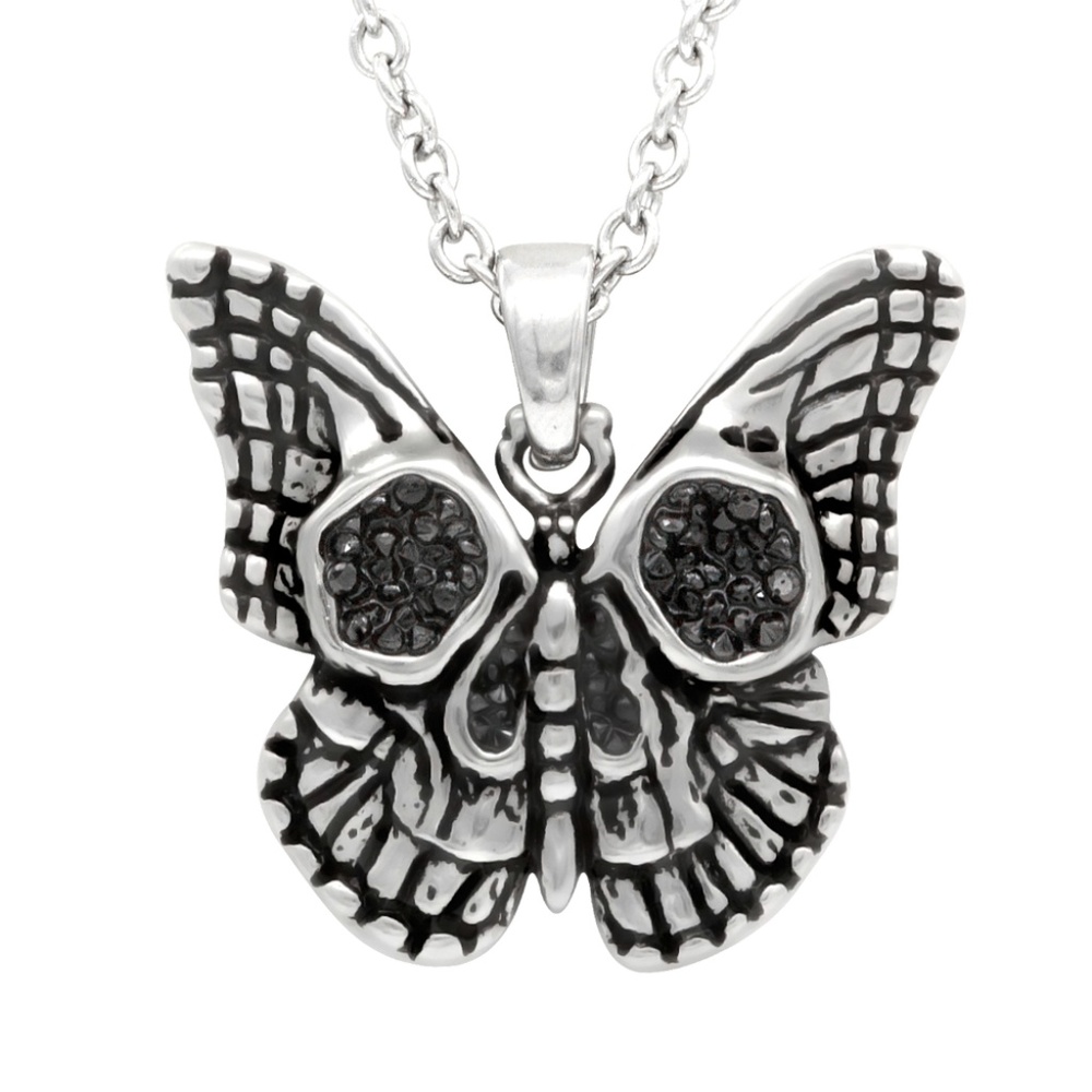 Monarch Skull Necklace w Black CZ - Picture 8 of 8